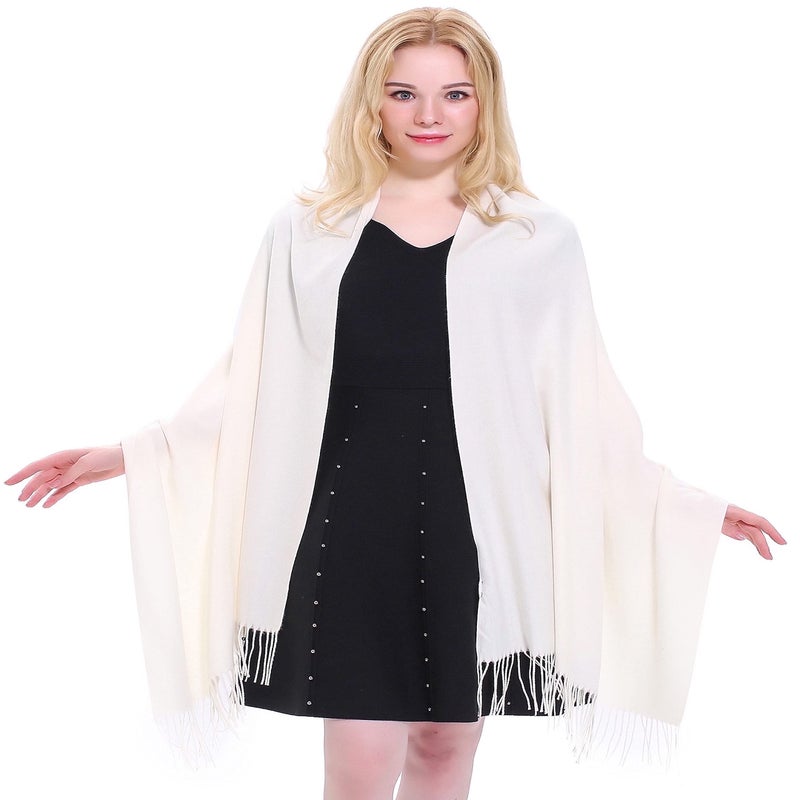 CJ Apparel Ivory Thick Solid Color Tassels Design Cotton Blend Shawl Scarf Wrap Stole Throw Head Wrap Pashmina New - Image 1